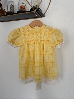 Vintage Sears Yellow Smocked Puff-Sleeve Kids Blouse